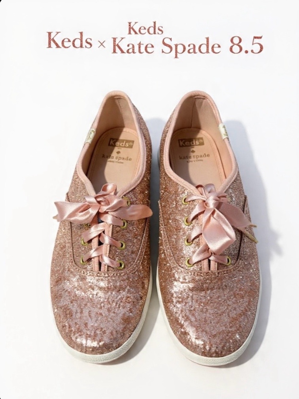 Keds x Kate Spade Champion Rose Gold Glitter Sneakers 8.5 | Satin Lace Wedding B - Picture 8 of 8